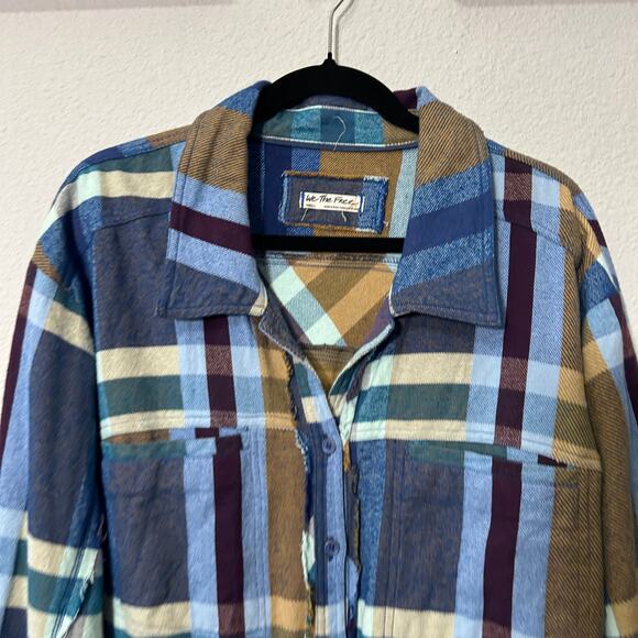 NEW Free People We The Free So Long Summer Plaid Top Blue Tan Small Shacket - Picture 8 of 8